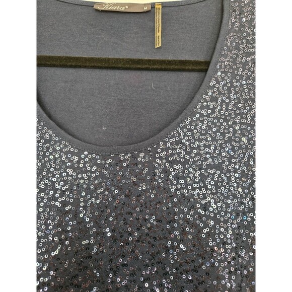 Kiara Women's Sequin Blue Short Sleeve Sparkling Top Medium M NWT - Picture 3 of 9